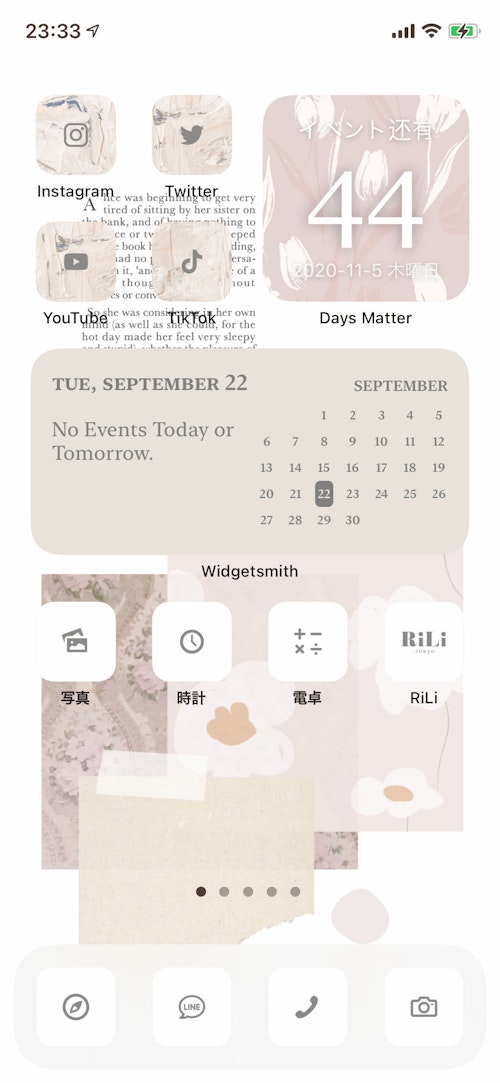 使用アプリ：Widgetsmith、Days Matter
Days Matterの背景はRiLiで配布している壁紙を使いました。
